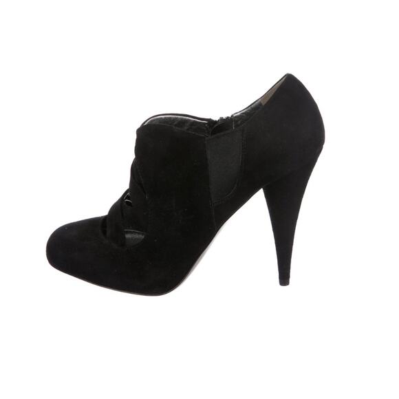 MIU MIU - Suede Round-Toe Ankle Booties - Picture 2 of 5